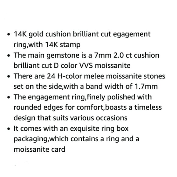 NEW 14K Yellow Gold 2 Carat Moissanite Ring, Size 7 - Picture 7 of 13